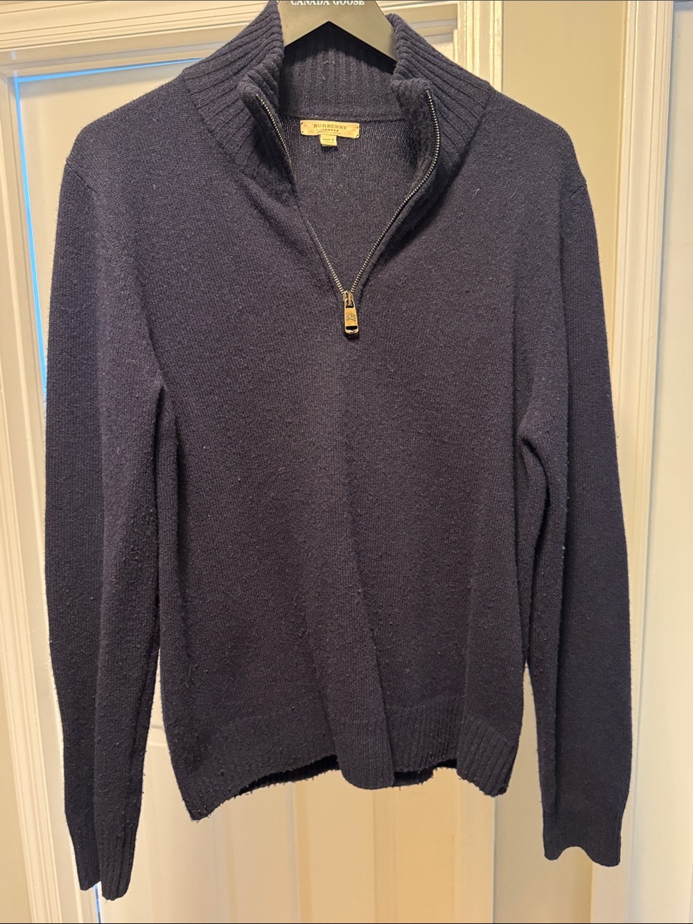 Burberry Navy Zip-Up Wool Sweater